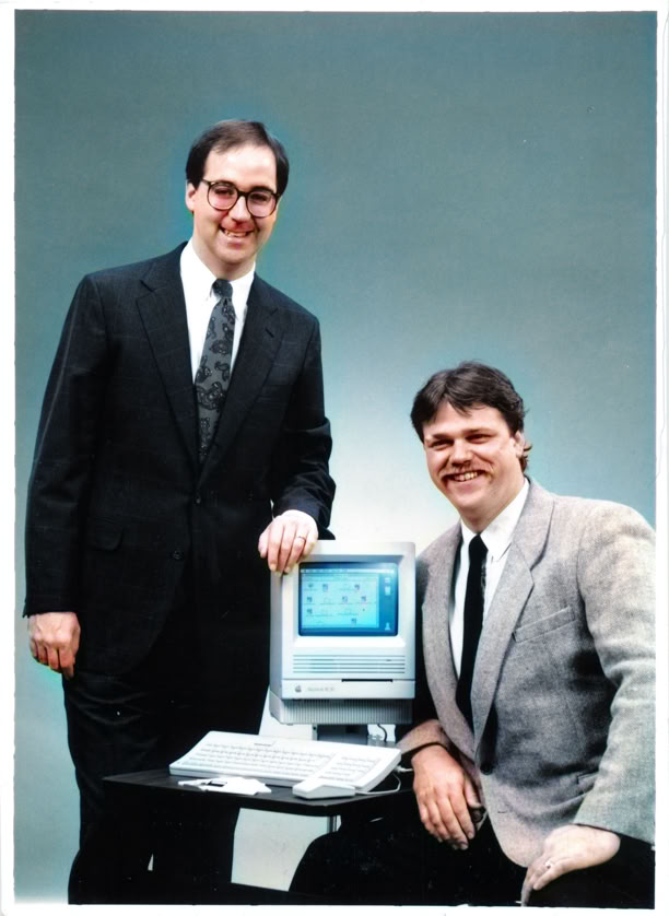Photo of Dan Ivy of IvyLeaf Sysytems and Tim Barton with Apple Macintosh SE30- 1986 Anniston AL