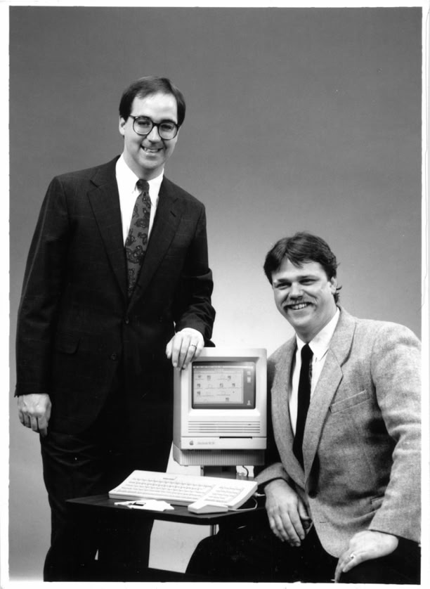 Photo of Dan Ivy of IvyLeaf Sysytems and Tim Barton with Apple Macintosh SE30- 1986 Anniston AL